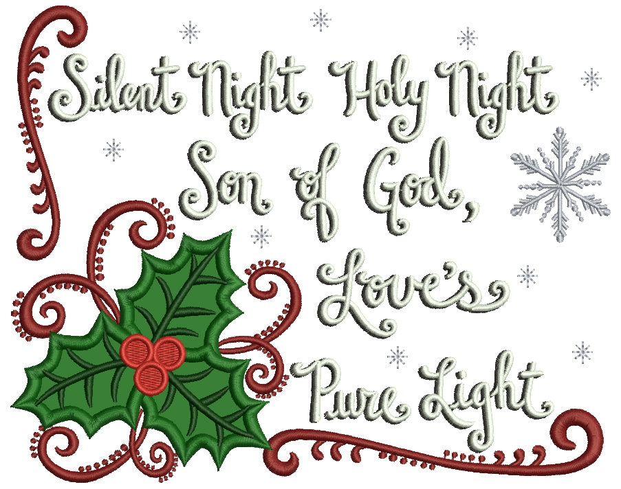 Silent Night Holy Night Son of God Love's Pure Light 3D Text Christmas Applique Machine Embroidery Digitized Design Pattern