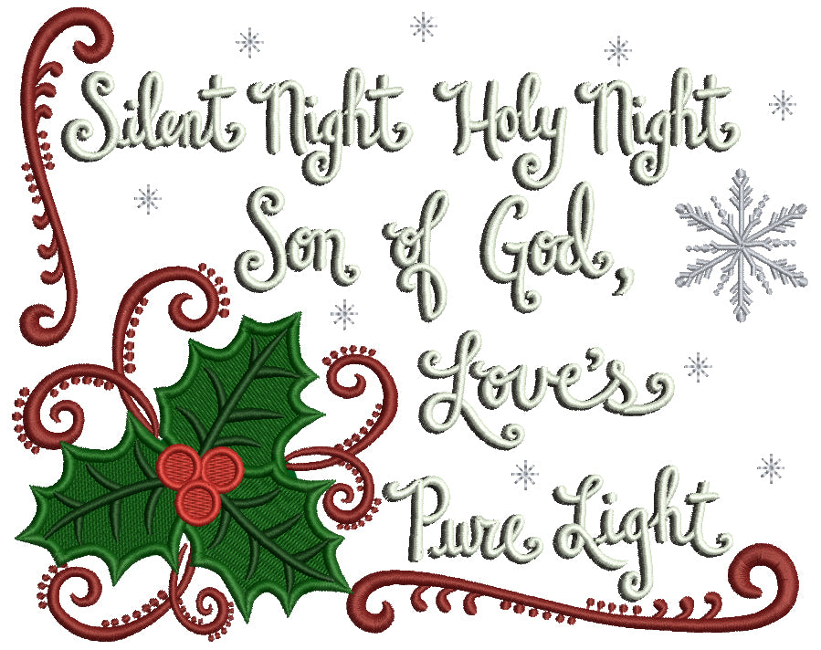 Silent Night Holy Night Son of God Love's Pure Light 3D Text Christmas Filled Machine Embroidery Digitized Design Pattern