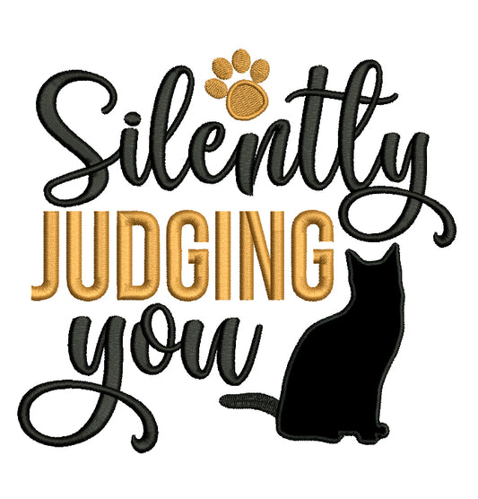 Silently Judging You Black Cat Applique Machine Embroidery Design Digitized Pattern