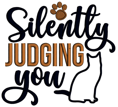 Silently Judging You Black Cat Applique Machine Embroidery Design Digitized Pattern