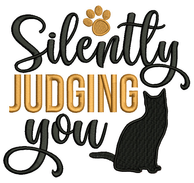 Silently Judging You Black Cat Filled Machine Embroidery Design Digitized Pattern