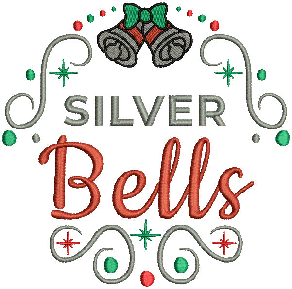 Silver Bells And Stars Christmas Filled Machine Embroidery Design Digitized Pattern