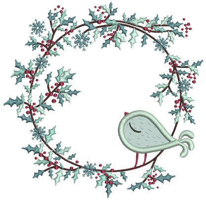 Singing Bird Christmas Wreath Applique Machine Embroidery Design Digitized Pattern