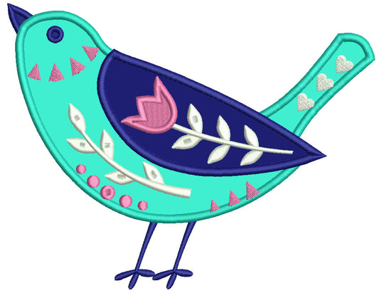Singing Bird With a Flower Applique Machine Embroidery Design Digitized Pattern