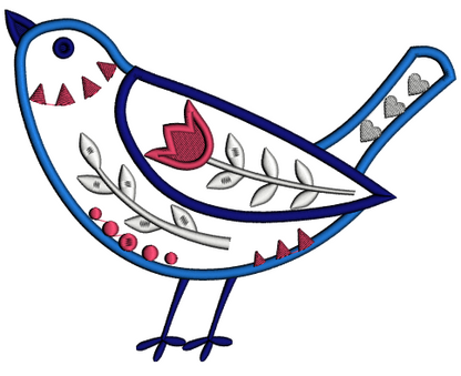 Singing Bird With a Flower Applique Machine Embroidery Design Digitized Pattern