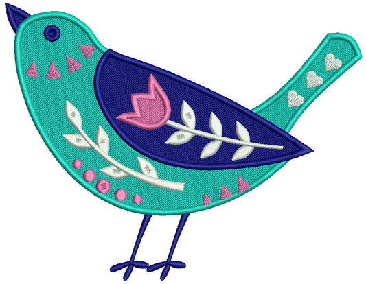 Singing Bird With a Flower Filled Machine Embroidery Design Digitized Pattern