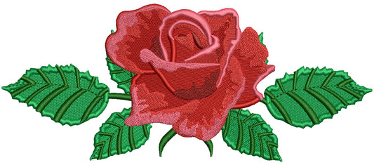 Single Rose With Leaves Flowers Filled Machine Embroidery Design Digitized Pattern