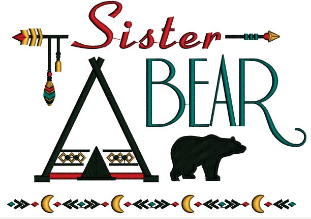 Sister Bear Tribal Applique Machine Embroidery Design Digitized Pattern