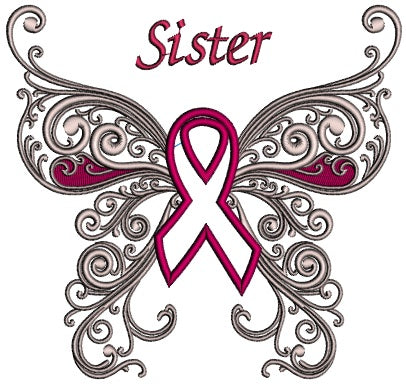 Sister Breast Awareness Ribbon Butterfly Applique Machine Embroidery Design Digitized Pattern