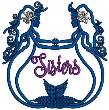 Sisters Mermaids Applique Machine Embroidery Design Digitized Pattern