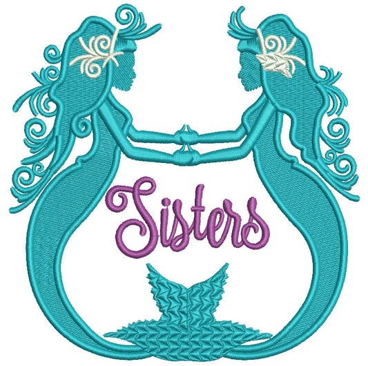 Sisters Mermaids Filled Machine Embroidery Design Digitized Pattern