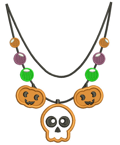 Skull and Pumpkins Necklace Halloween Applique Machine Embroidery Digitized Design Pattern