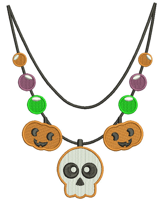 Skull and Pumpkins Necklace Halloween Filled Machine Embroidery Digitized Design Pattern