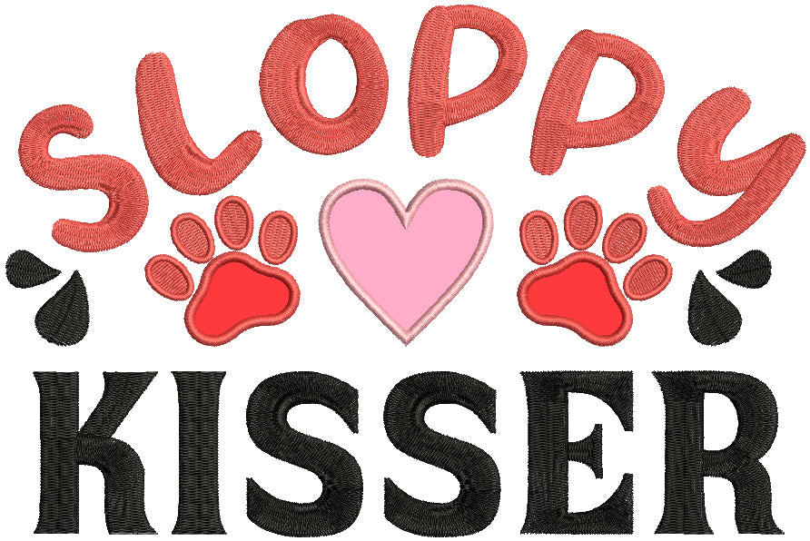 Sloppy Kisser Heart And Dog Paws Valentine's Day Applique Machine Embroidery Design Digitized Pattern
