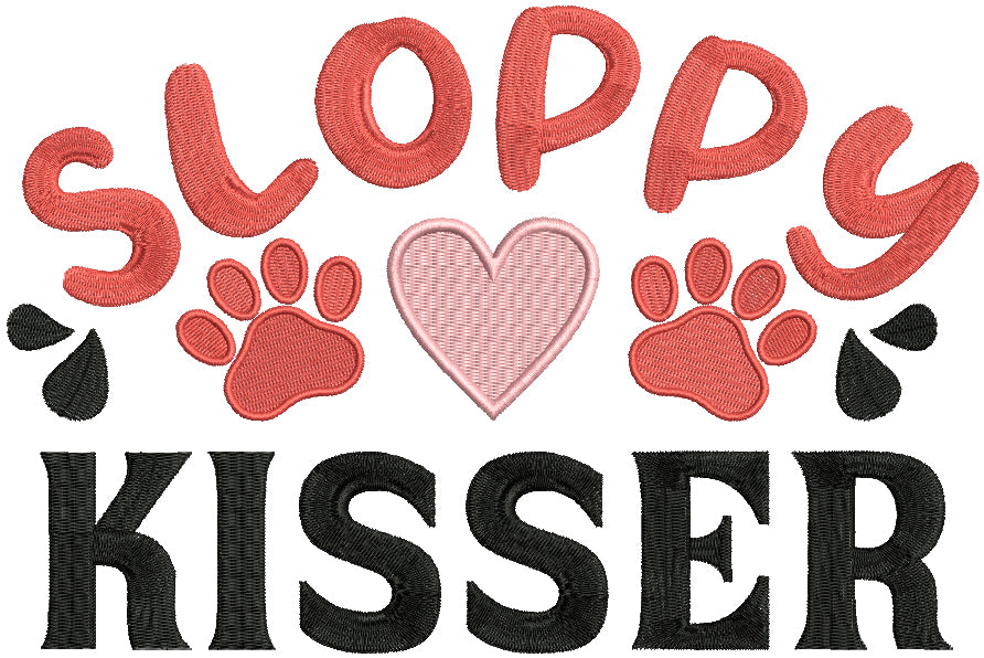 Sloppy Kisser Heart And Dog Paws Valentine's Day Filled Machine Embroidery Design Digitized Pattern