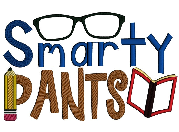 Smarty Pants Eyeglasses and Books Applique Machine Embroidery Digitized Design Pattern