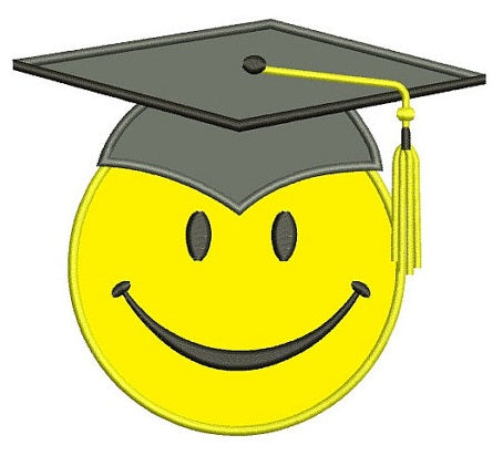 Smiley Face Graduation Applique Machine Embroidery Digitized Design Pattern -Instant Download- 4x4,5x7,6x10