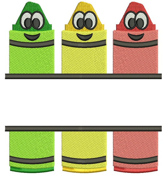 Smiling Crayons School Split Filled Machine Embroidery Digitized Design Pattern
