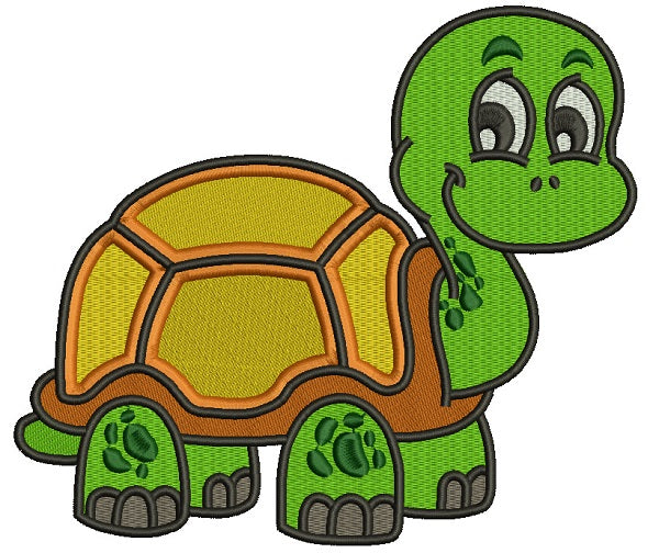 Smiling Cute Little Turtle Filled Machine Embroidery Design Digitized Pattern