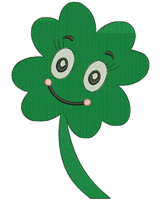 Smiling Lucky Shamrock Filled Machine Embroidery Digitized Design Pattern