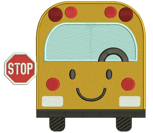 Smiling School Bus Filled Machine Embroidery Design Digitized Pattern