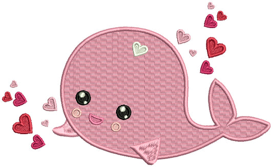 Smiling Whale With Heart Filled Machine Embroidery Design Digitized Pattern