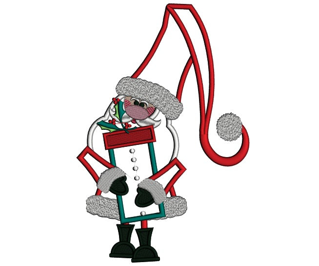 Santa With a Tall Hat Holding Presents Christmas Applique Machine Embroidery Digitized Design Pattern