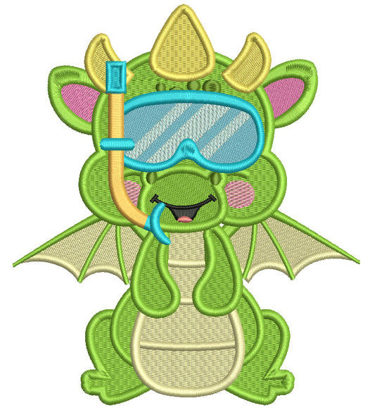 Snorkeling Baby Dino Filled Machine Embroidery Design Digitized Pattern