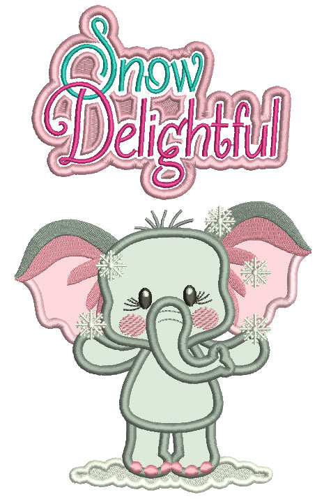 Snow Delightful Cute Little Elephant Christmas Applique Machine Embroidery Design Digitized Pattern