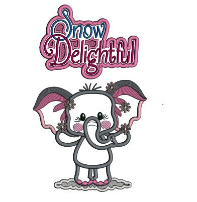 Snow Delightful Cute Little Elephant Christmas Applique Machine Embroidery Design Digitized Pattern
