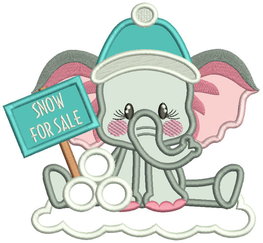 Snow For Sale Cute Little Elephant Christmas Applique Machine Embroidery Design Digitized Pattern