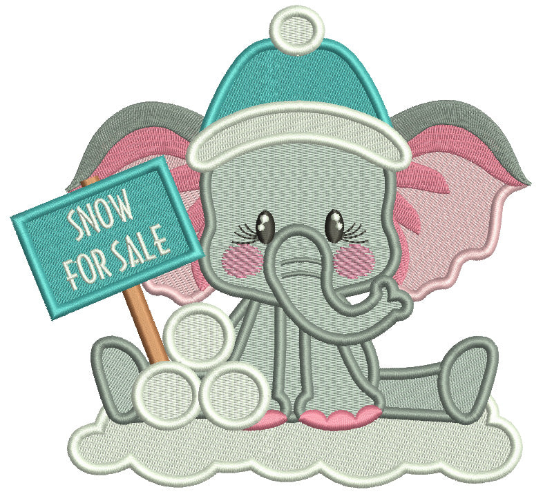 Snow For Sale Cute Little Elephant Christmas Filled Machine Embroidery Design Digitized Pattern