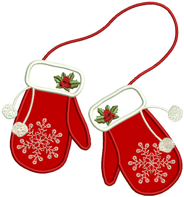 Snow Mitts Christmas Applique Machine Embroidery Design Digitized Pattern