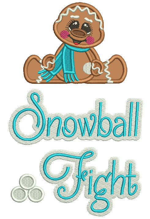 Snowball Fight Gingerbread Man Christmas Applique Machine Embroidery Design Digitized Pattern