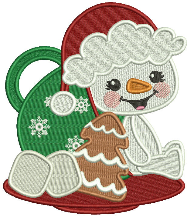 Snowman And Hot Chocolate Christmas Filled Machine Embroidery Design Digitized Pattern