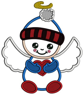 Snowman Angel Holding a Heart Christmas Applique Machine Embroidery Design Digitized Pattern