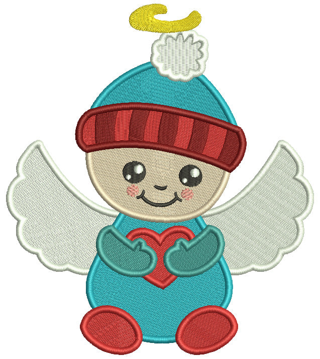 Snowman Angel Holding a Heart Christmas Filled Machine Embroidery Design Digitized Pattern