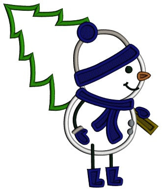 Snowman Carrying Christmas Tree Christmas Applique Machine Embroidery Design Digitized Pattern