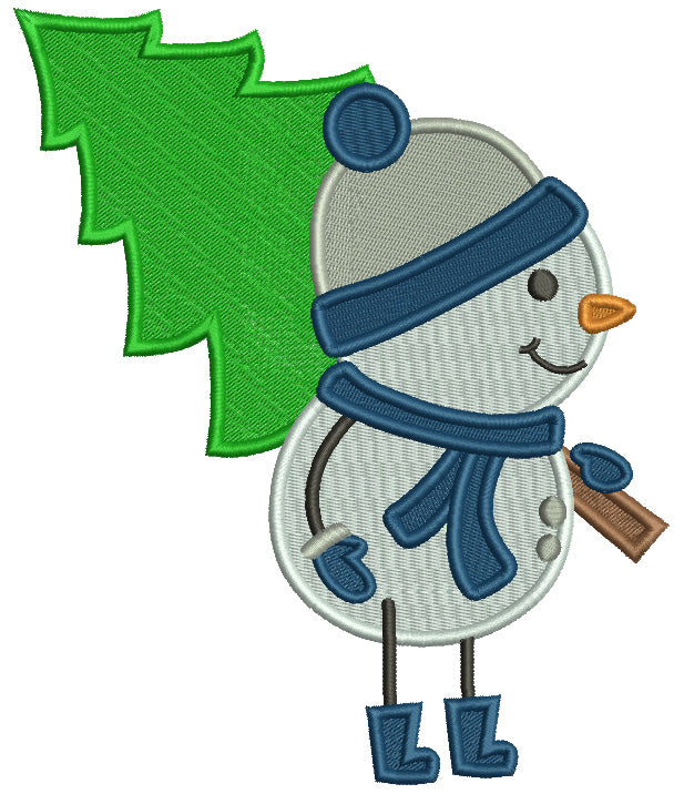 Snowman Carrying Christmas Tree Christmas Filled Machine Embroidery Design Digitized Pattern