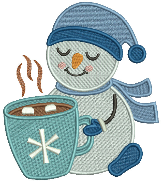 Snowman Drinking Hot Cocoa Christmas Filled Machine Embroidery Design Digitized Pattern
