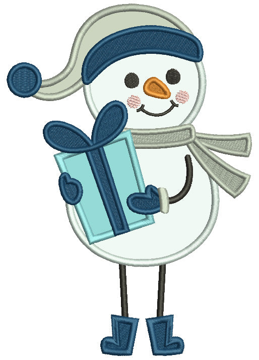 Snowman Holding Christmas Gift Applique Machine Embroidery Design Digitized Pattern