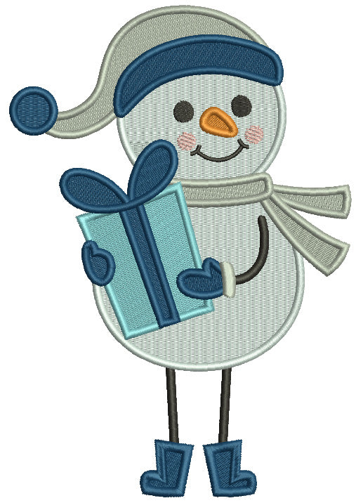 Snowman Holding Christmas Gift Filled Machine Embroidery Design Digitized Pattern
