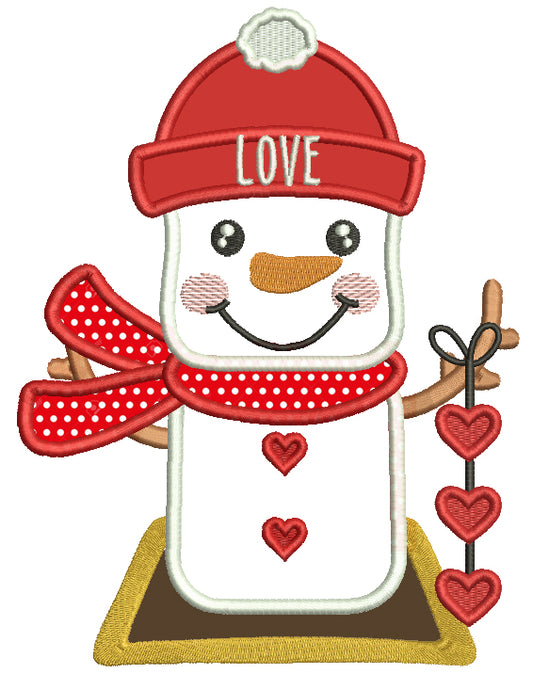 Snowman Holding Hearts Valentine's Day Applique Machine Embroidery Design Digitized Pattern