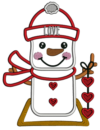 Snowman Holding Hearts Valentine's Day Applique Machine Embroidery Design Digitized Pattern