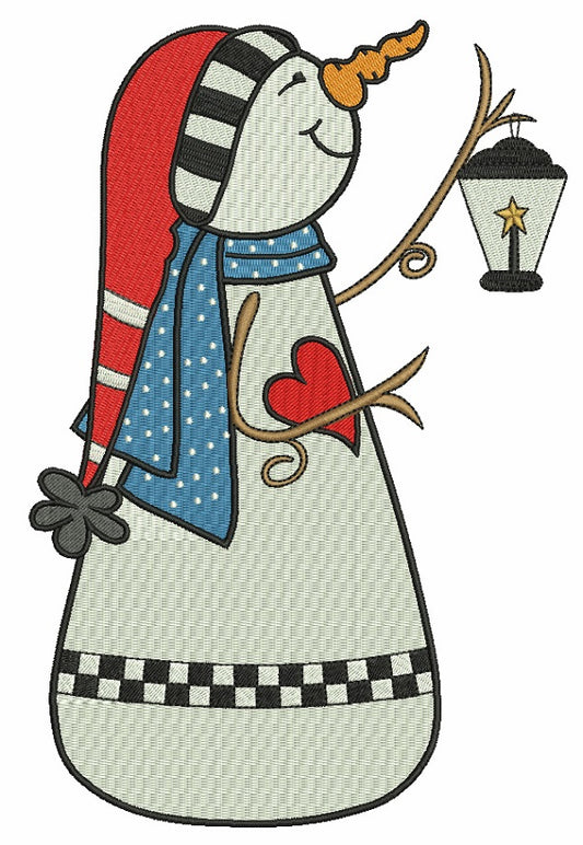 Snowman Holding Lantern Christmas Filled Machine Embroidery Design Digitized Pattern