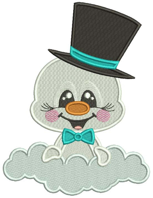 Snowman On The Cloud Wearing a Big Hat Christmas Filled Machine Embroidery Design Digitized Pattern