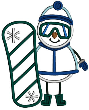 Snowman Snowboarder Christmas Applique Machine Embroidery Design Digitized Pattern