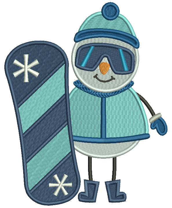 Snowman Snowboarder Christmas Filled Machine Embroidery Design Digitized Pattern