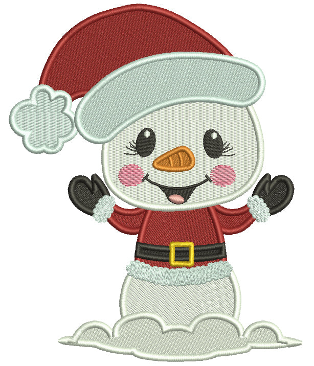 Snowman Wearing Big Santa Hat Filled Machine Embroidery Design Digitized Pattern