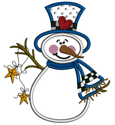Snowman Wearing Scarf and Hat With a Heart Christmas Applique Machine Embroidery Design Digitized Pattern